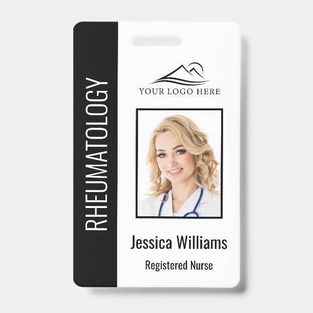 Custom Employee Photo Logo Bar Code Name Black ID Badge (Front)