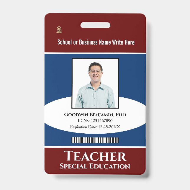 Custom Employee Photo Logo Bar Code Name ID Badge (Front)
