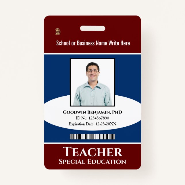 Custom Employee Photo Logo Bar Code Name ID Badge (Front)