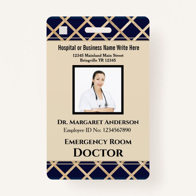 Custom Employee Photo Logo Bar Code Name ID Badge (Front)