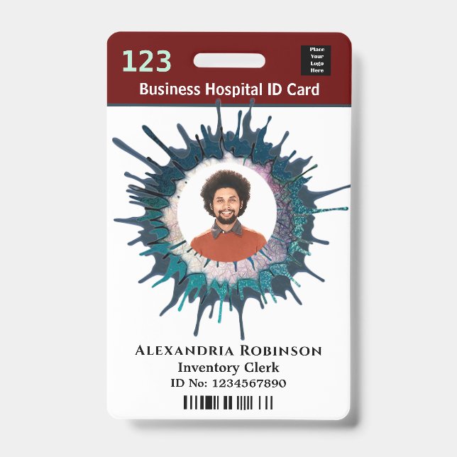 Custom Employee Photo Logo Bar Code Name ID Badge (Front)