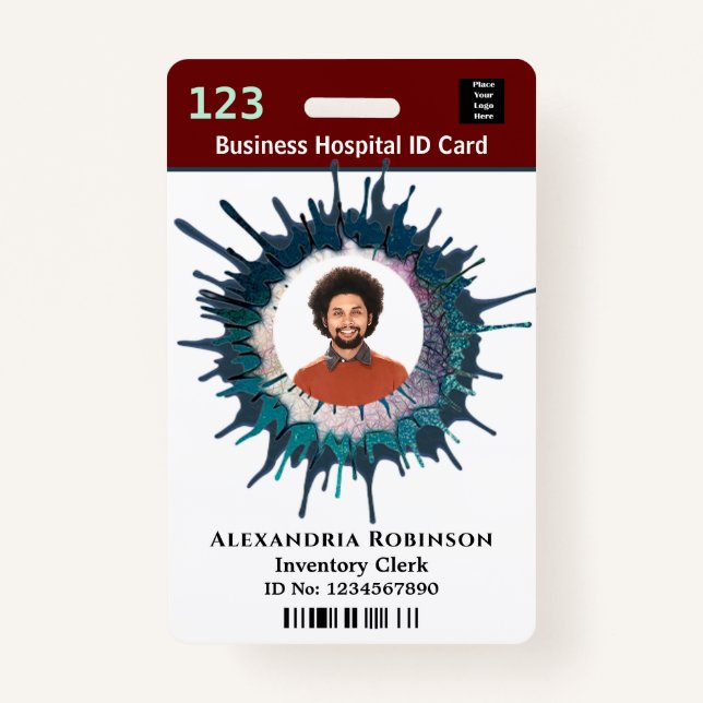 Custom Employee Photo Logo Bar Code Name ID Badge (Front)
