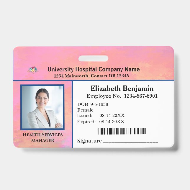Custom Employee Photo Logo Bar Code Name ID Badge (Front)