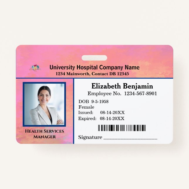 Custom Employee Photo Logo Bar Code Name ID Badge (Front)