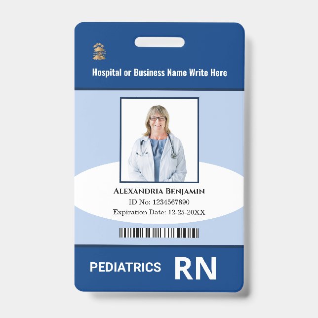 Custom Employee Photo Logo Bar Code Name ID Badge (Front)