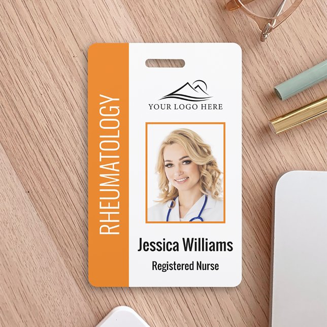Custom Employee Photo Logo Bar Code Name Orange ID Badge (Creator Uploaded)