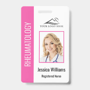 Custom Employee Photo Logo Bar Code Name Pink ID Badge