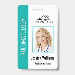Custom Employee Photo Logo Bar Code Name Teal ID Badge