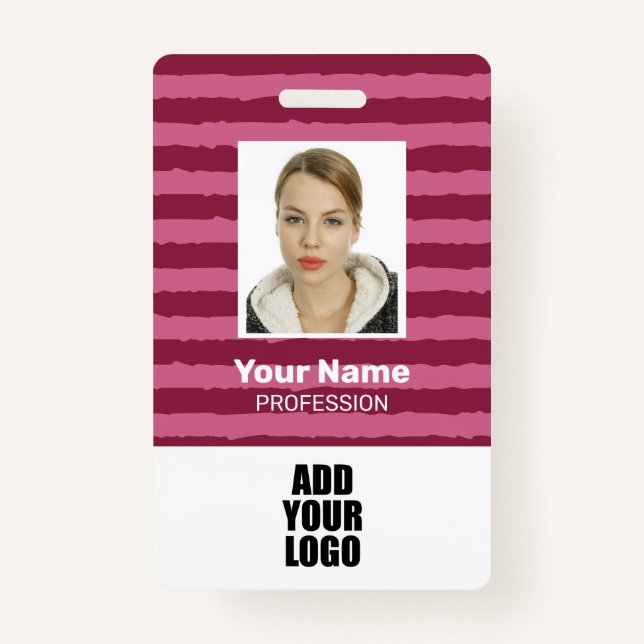 Custom Employee Photo Logo & Barcode Stripes  ID Badge (Front)