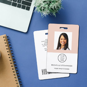 Custom Employee Photo Logo Blush Pink Name Badge ID Badge