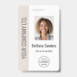 Custom Employee Photo, Logo, Name Beige ID Badge