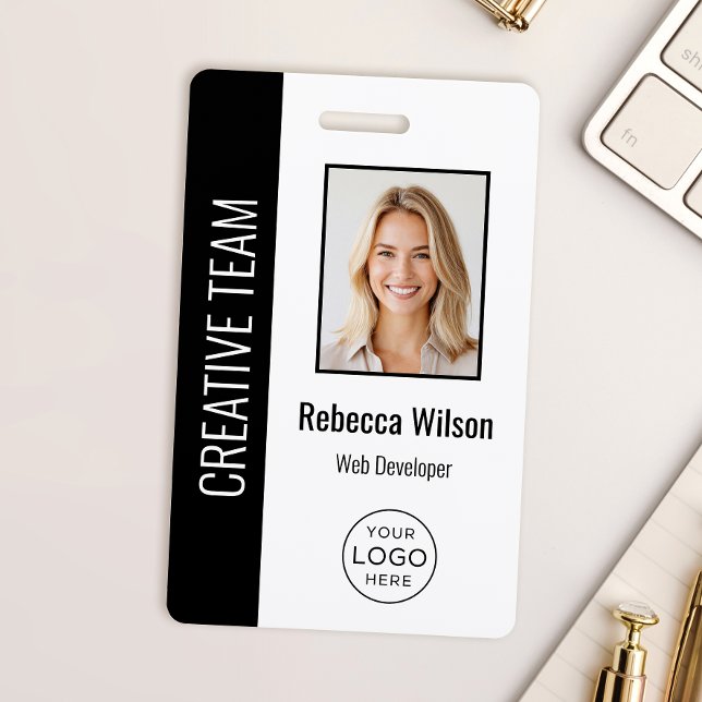 Custom Employee Photo, Logo, Name Black ID Badge (Creator Uploaded)
