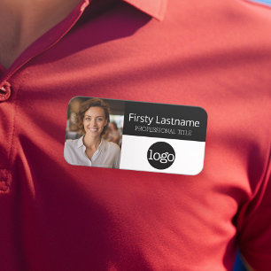Custom Employee Photo, Logo, Name - Can edit black Name Tag