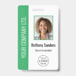Custom Employee Photo, Logo, Name Green ID Badge