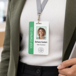 Custom Employee Photo, Logo, Name Green ID Badge