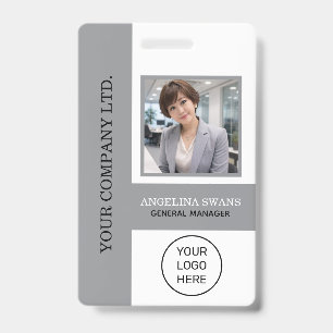 Custom Employee Photo, Logo, Name Grey ID Badge