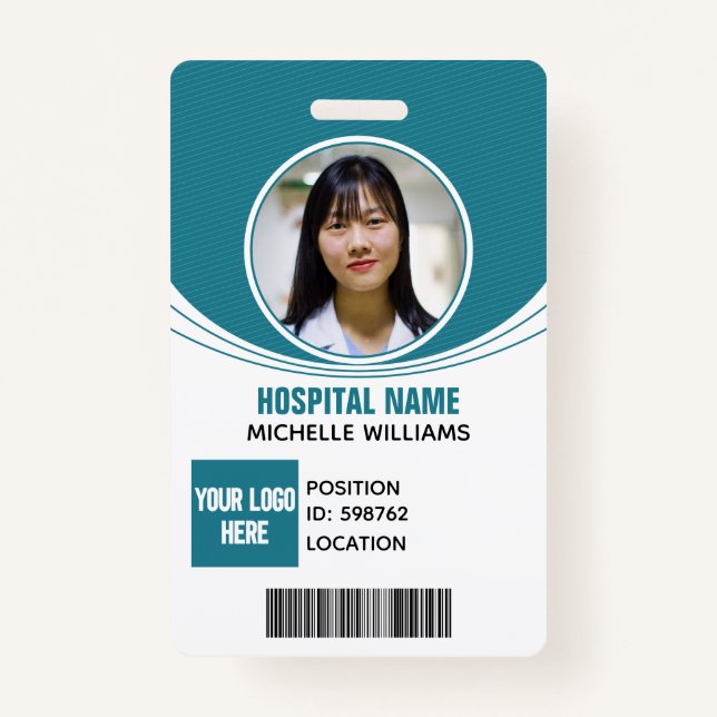 Custom employee photo logo name ID barcode ID Badge (Front)