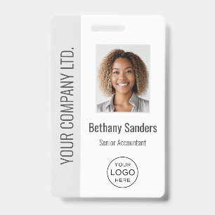 Custom Employee Photo, Logo, Name Light Grey ID Badge
