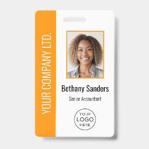 Custom Employee Photo, Logo, Name Orange ID Badge