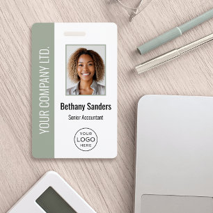 Custom Employee Photo, Logo, Name Sage Green ID Badge