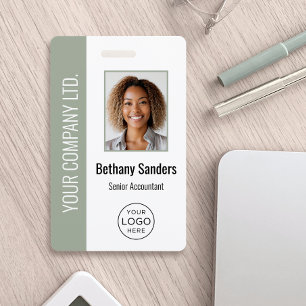 Custom Employee Photo, Logo, Name Sage Green ID Badge