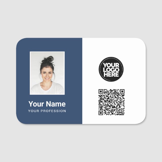 Custom Employee Photo, Logo, Profession, Qr Code Name Tag (Front)