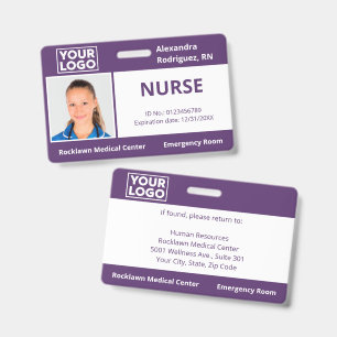 Custom Employee Photo Logo Purple Medical ID Badge