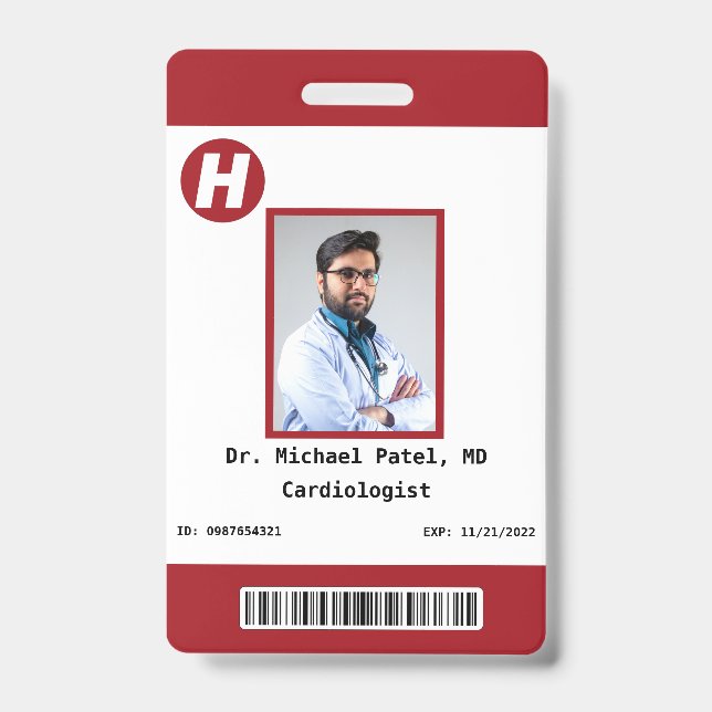 Custom Employee Photo, Name, Bar Code, Logo  Badge ID Badge (Front)