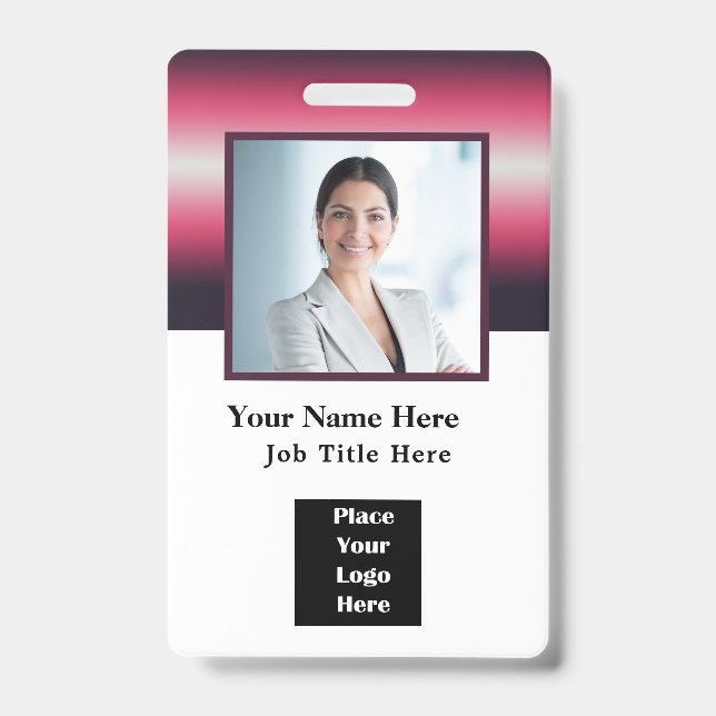Custom Employee Photo Name Logo Bar Code ID Badge (Front)