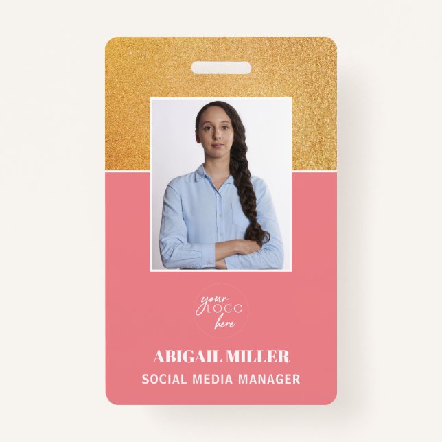 Custom Employee Photo Name & logo ID Badge (Front)