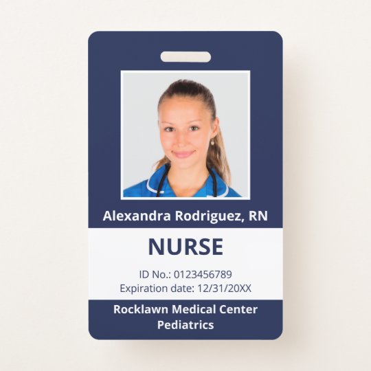 Custom Employee Photo Navy Blue White Medical ID ID Badge