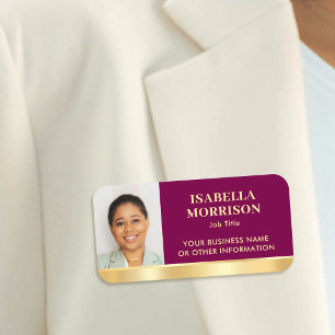 Custom Employee Photo Pink Gold Magnetic or Pin Name Tag