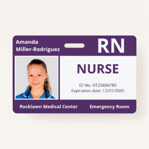 Custom Employee Photo Purple White Medical ID ID Badge