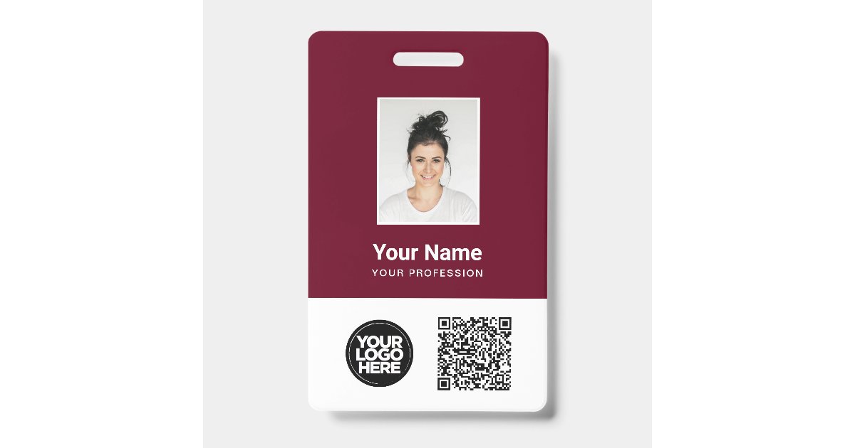 Custom Employee Photo, Qr and Bar Code, Logo, Name ID Badge | Zazzle