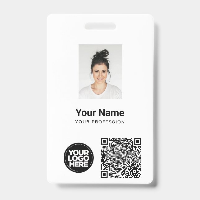 Custom Employee Photo, Qr and Bar Code, Logo, Name ID Badge (Front)