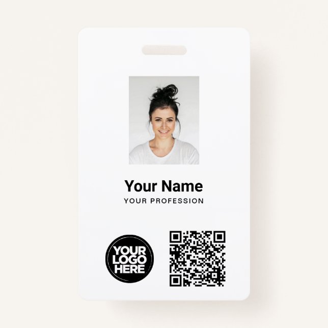 Custom Employee Photo, Qr and Bar Code, Logo, Name ID Badge (Front)