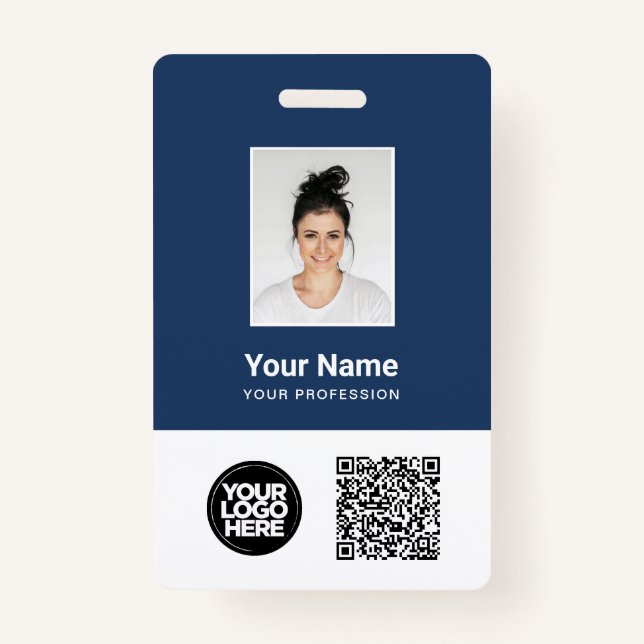 Custom Employee Photo, Qr and Bar Code, Logo, Name ID Badge (Front)