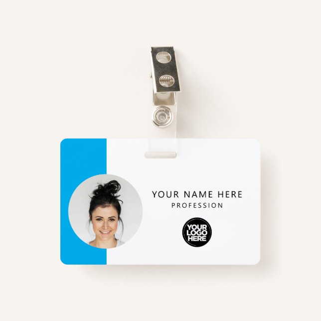 Custom Employee Photo, QR Code, Logo, Name ID Badge (Front with Clip)