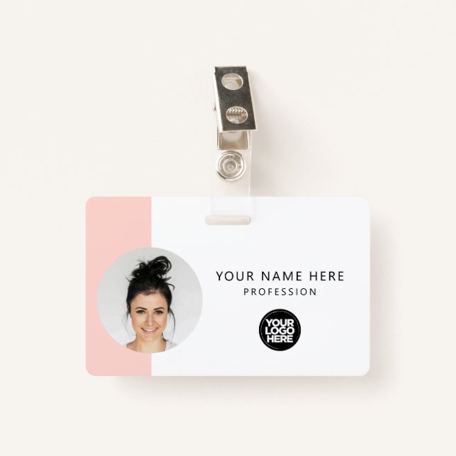 Custom Employee Photo, QR Code, Logo, Name ID Badge (Front with Clip)
