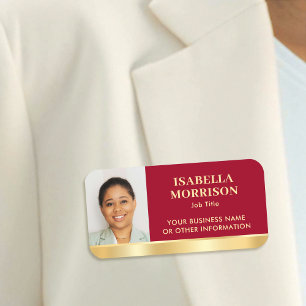 Custom Employee Photo Red Gold Magnetic or Pin Name Tag