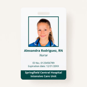 Custom Employee Photo White Blue-Green Hospital ID ID Badge