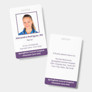 Custom Employee Photo White Purple Hospital ID Badge