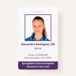 Custom Employee Photo White Purple Hospital ID ID Badge