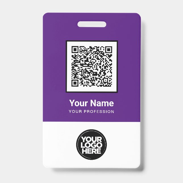 Custom Employee Qr Code Bar Code Logo Name ID Badge (Front)