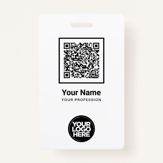 Custom Employee Qr Code Bar Code Logo Name ID Badge (Front)