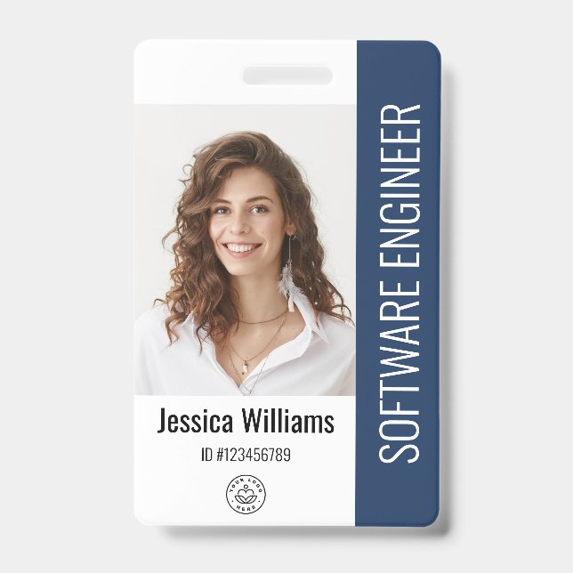 Custom Employee Staff Name Logo Bar Code Photo ID Badge (Front)