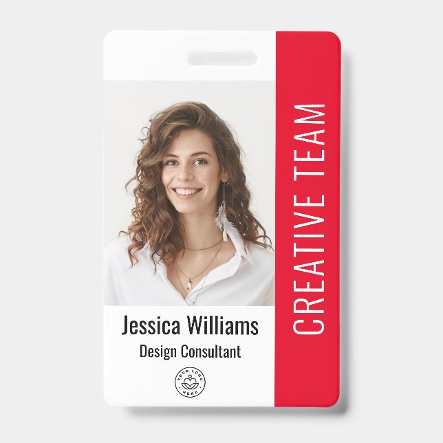 Custom Employee Staff Name Logo Bar Code Photo ID  Badge (Front)