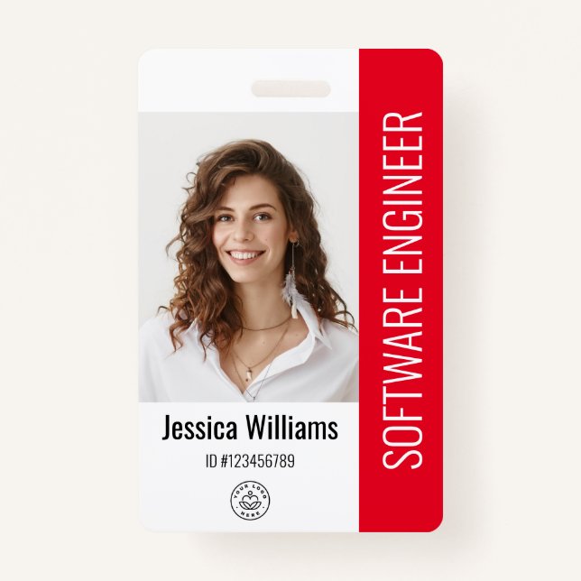 Custom Employee Staff Name Logo Bar Code Photo ID ID Badge (Front)