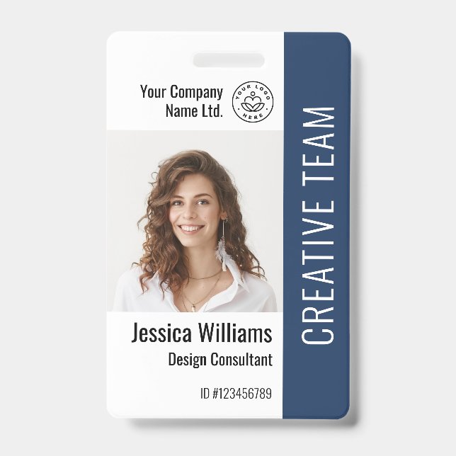 Custom Employee Staff Name Logo Barcode Photo ID Badge (Front)