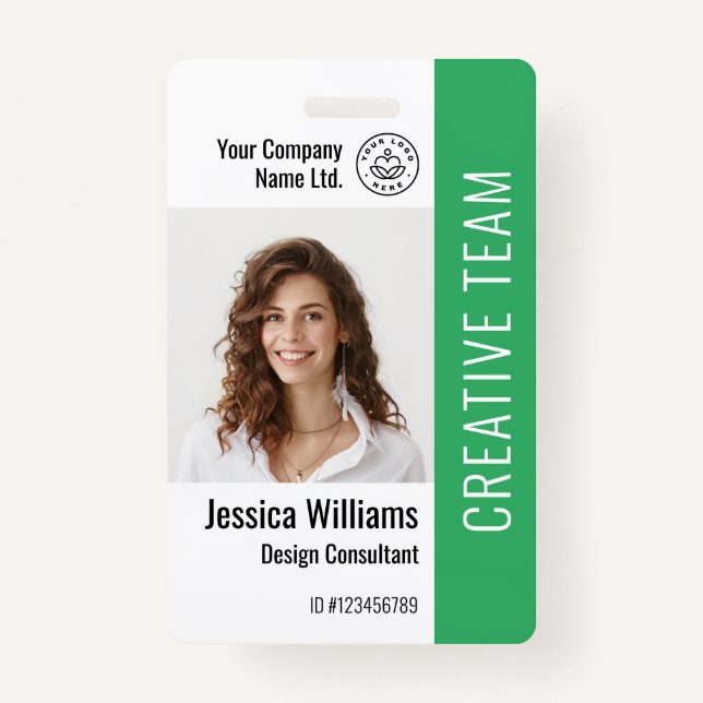 Custom Employee Staff Name Logo Barcode Photo ID ID Badge (Front)